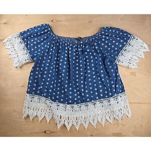 Rouge Women's 3X Polka Dot Lace Off The Shoulder Boho Shirt Cottage Core